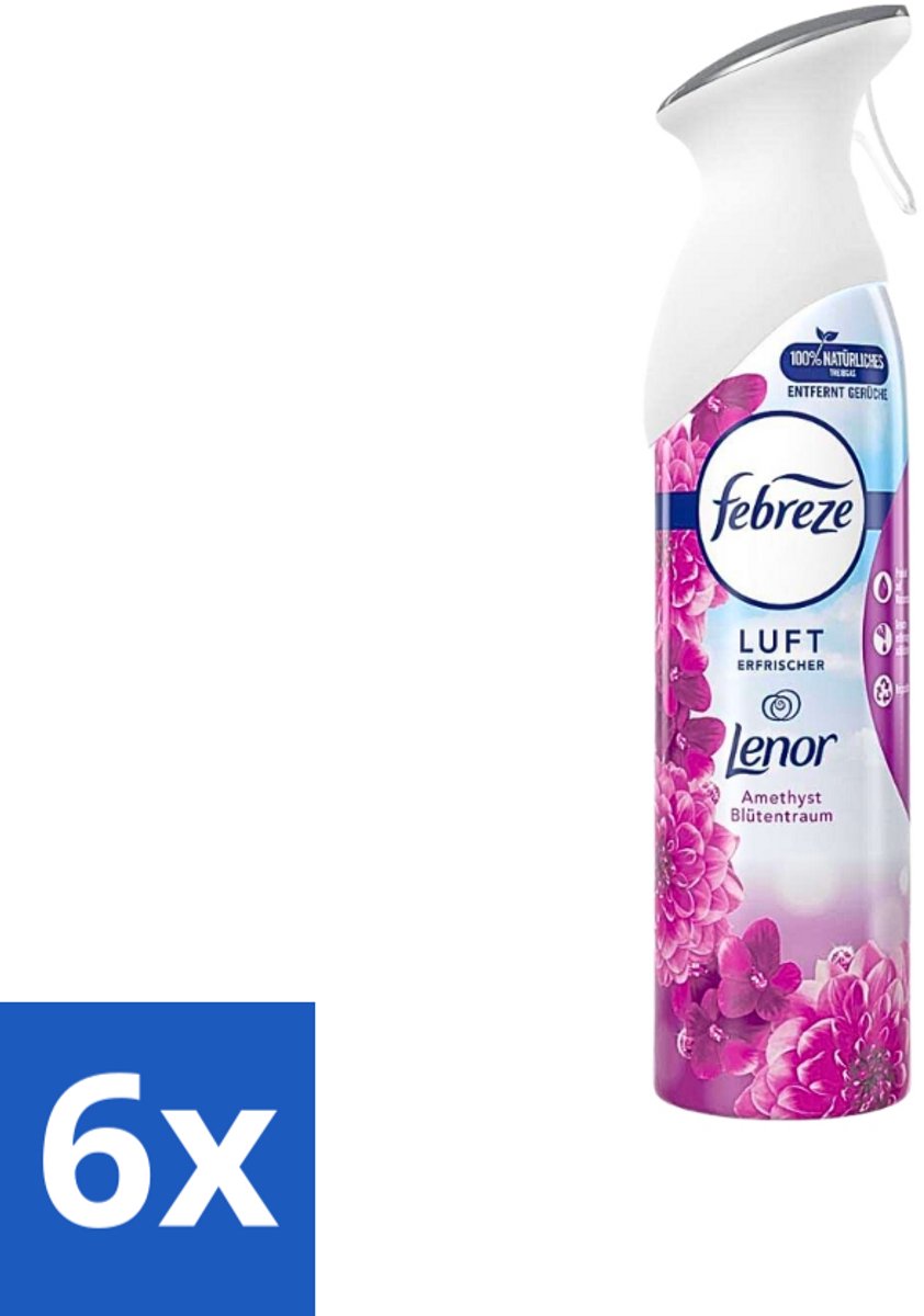 Febreze Amethist Luchtverfrisser Spray - Frisse Bloemen Geur - 300ml - Voordeelverpakking - 6 stuks