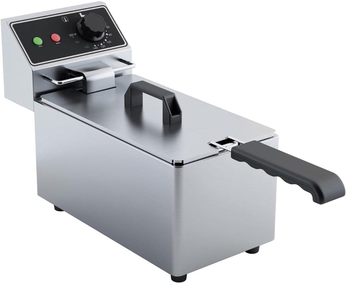 Klarven® Frituurpan - Snel goudbruin en knapperig resultaat, Uitneembare bak voor eenvoudig schoonmaken - Zilver, Capaciteit 4 liter
