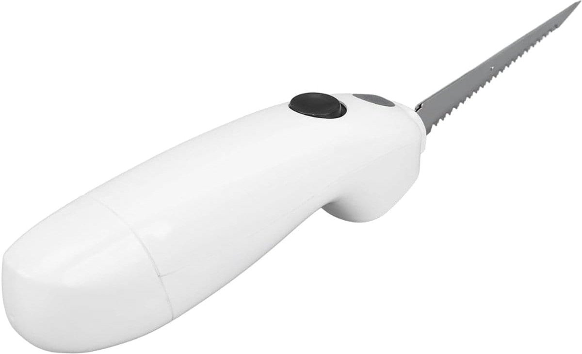 Klarven® Elektrisch Broodmes Wit - Draadloos En Krachtig - Incl. Twee Roestvrijstalen Messen Met Vingerbescherming - Snel En Precies Snijden - L 20 x B 6 x H 8 cm