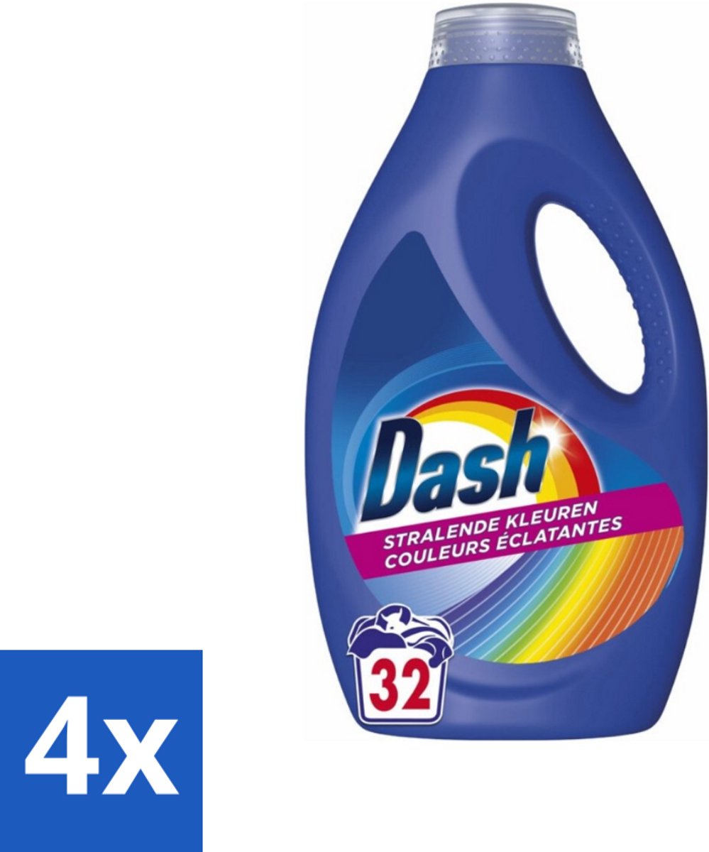 4 x Dash - Stralende Kleuren - Vloeibaar Wasmiddel - Gekleurde Was - 32 Wasbeurten - Wasmiddel - Gekleurde Was - Kleurbehoud - Wasverzachter - Biologisch Afbreekbaar