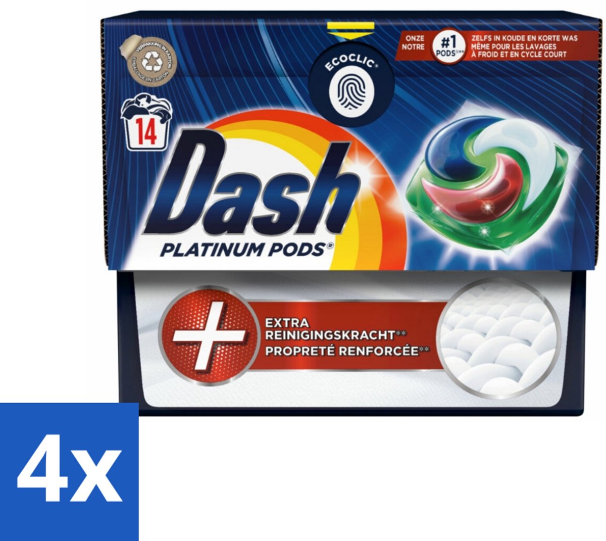 4 x Dash Platinum - Wasmiddel Capsules - Witte en Gekleurde Was - 14 Wasbeurten - Wasmiddel Capsules - Vlekkenverwijderaar - Waspoeder - Wasmiddel - Biologisch Afbreekbaar