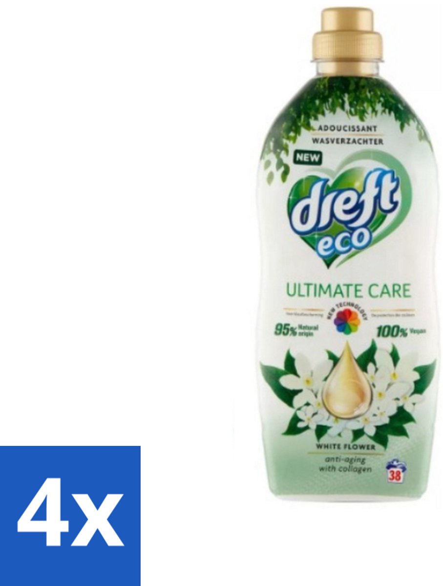 4 x Dreft ECO - Wasverzachter - Gekleurde Was - Witte Bloem - Anti-Veroudering - 38 Wasbeurten - Wasverzachter - Kleurbescherming - Anti-aging - Collageen - Wasgoed
