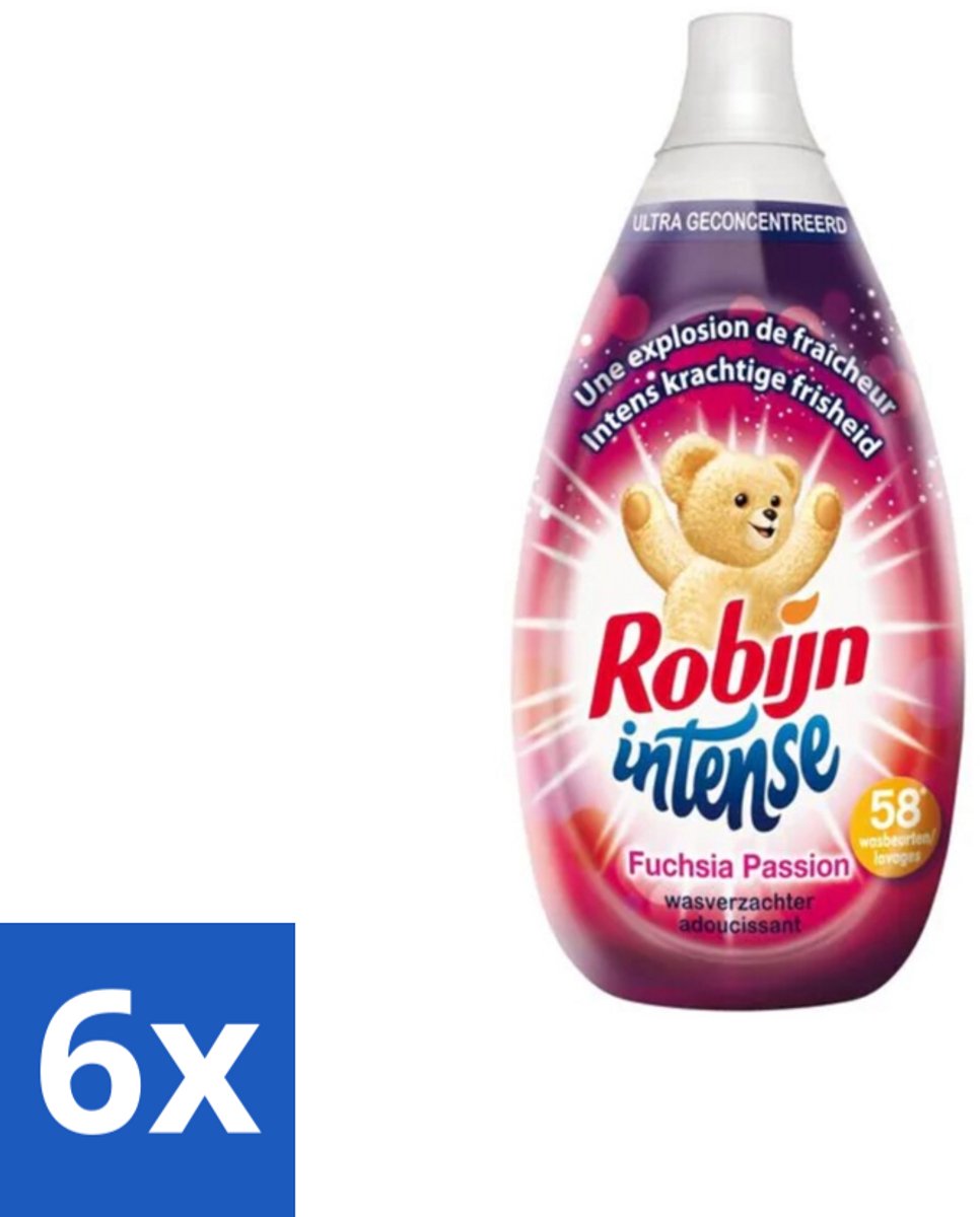 Robijn Intense - Wasverzachter - Intense Fuchsia Passion - 870ml - 58 Wasbeurten - Voordeelverpakking - 6 stuks
