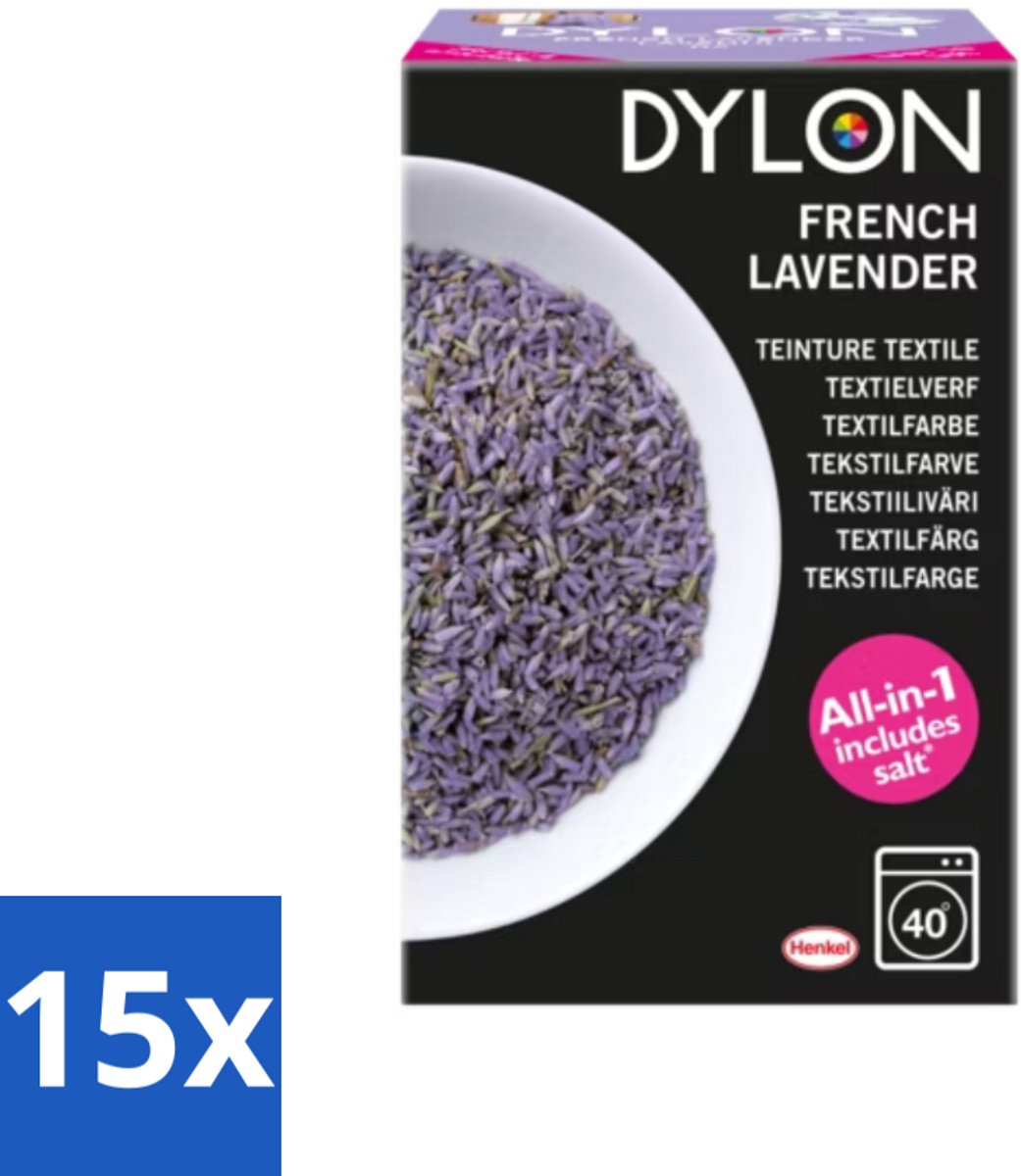 Dylon - Textielverf - French Lavender - All-in-One - Inclusief Zout - 350g - Bulkverpakking - 15 stuks