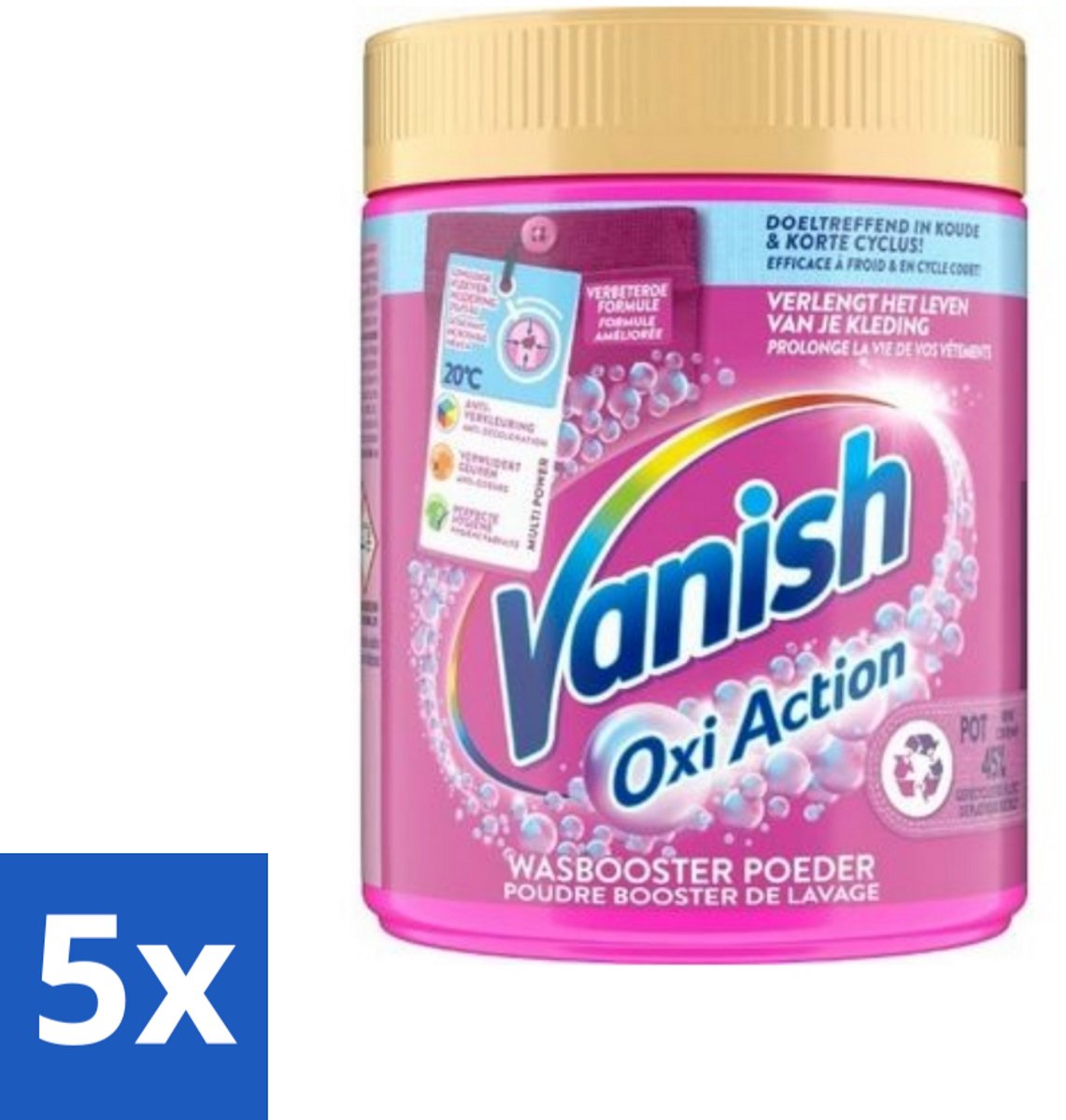Vanish Oxi Action - Vlekkenverwijderaar Poeder - Zonder Bleek - Gekleurde Was - 530 Gram - Bulkverpakking - 5 stuks