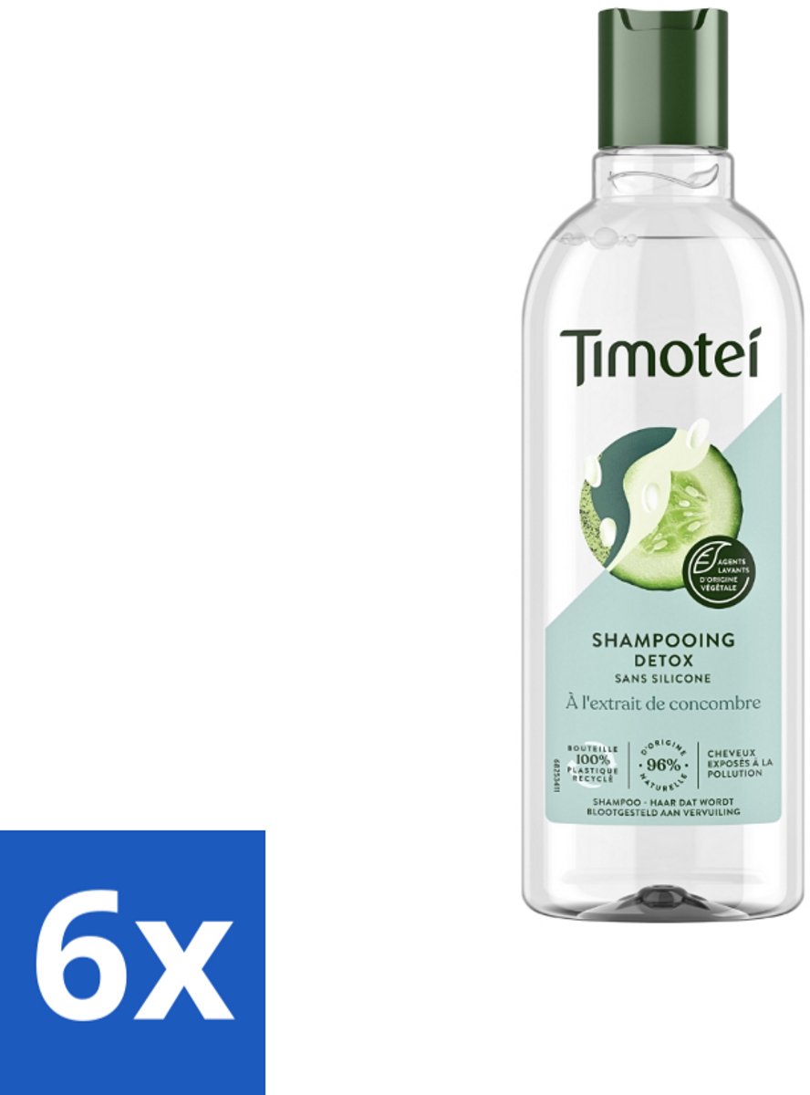 6 x Timotei - Shampoo - Detox - Komkommerextract - 300ml - Timotei Shampoo - Detox Shampoo - Shampoo Voor Vet Haar - Shampoo Voor Fijn Haar - Natuurlijke Shampoo