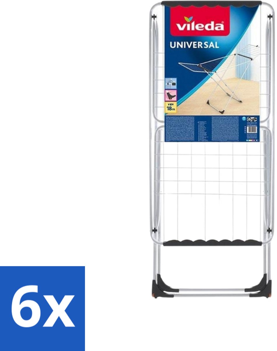 6 x Vileda Universal - Droogrek - X-onderstel - 18 Meter Drooglengte - Droogrek - Wasdroogrek - Droogrek Vileda - Wasdroogsysteem - Inklaps Droogrek