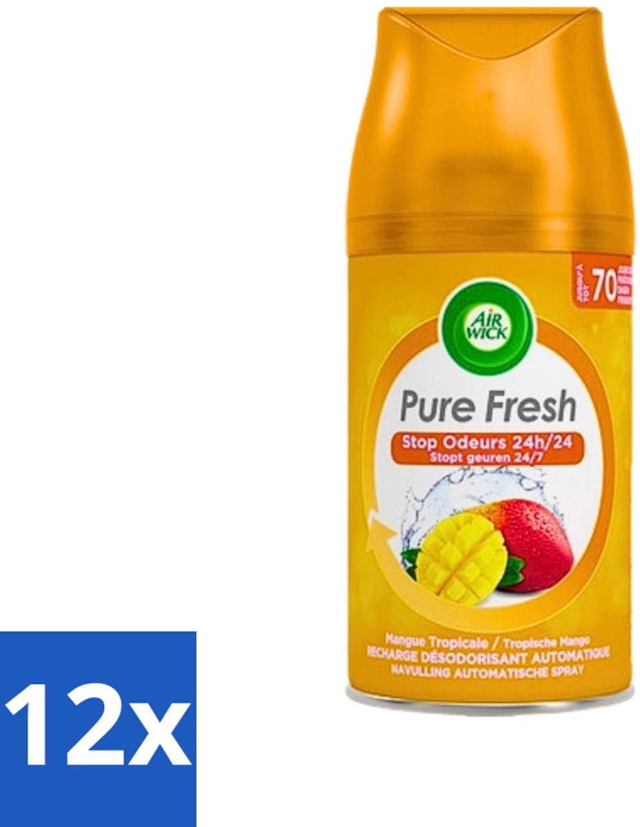 12 x Air Wick Freshmatic - Luchtverfrisser Navulling - Tropische Mango - 250ml - Luchtverfrisser - Mango Geur - Air Wick Freshmatic - Geurverspreider - Tropische Geur