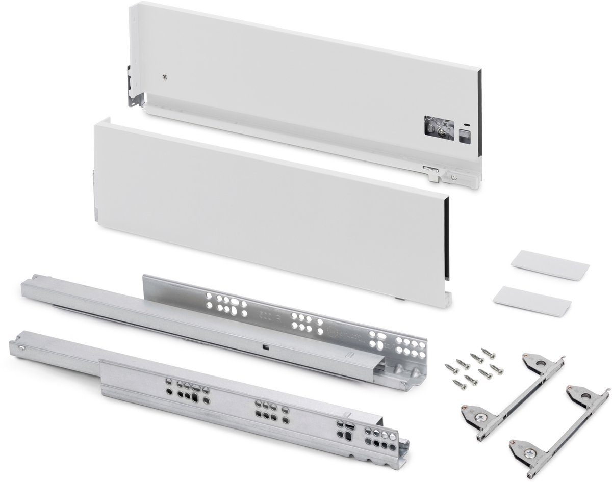 Emuca Vertex met 3D-regeling Outdoor lade, hoogte 178mm, 40kg, diepte 350mm, Staal, Wit gelakt