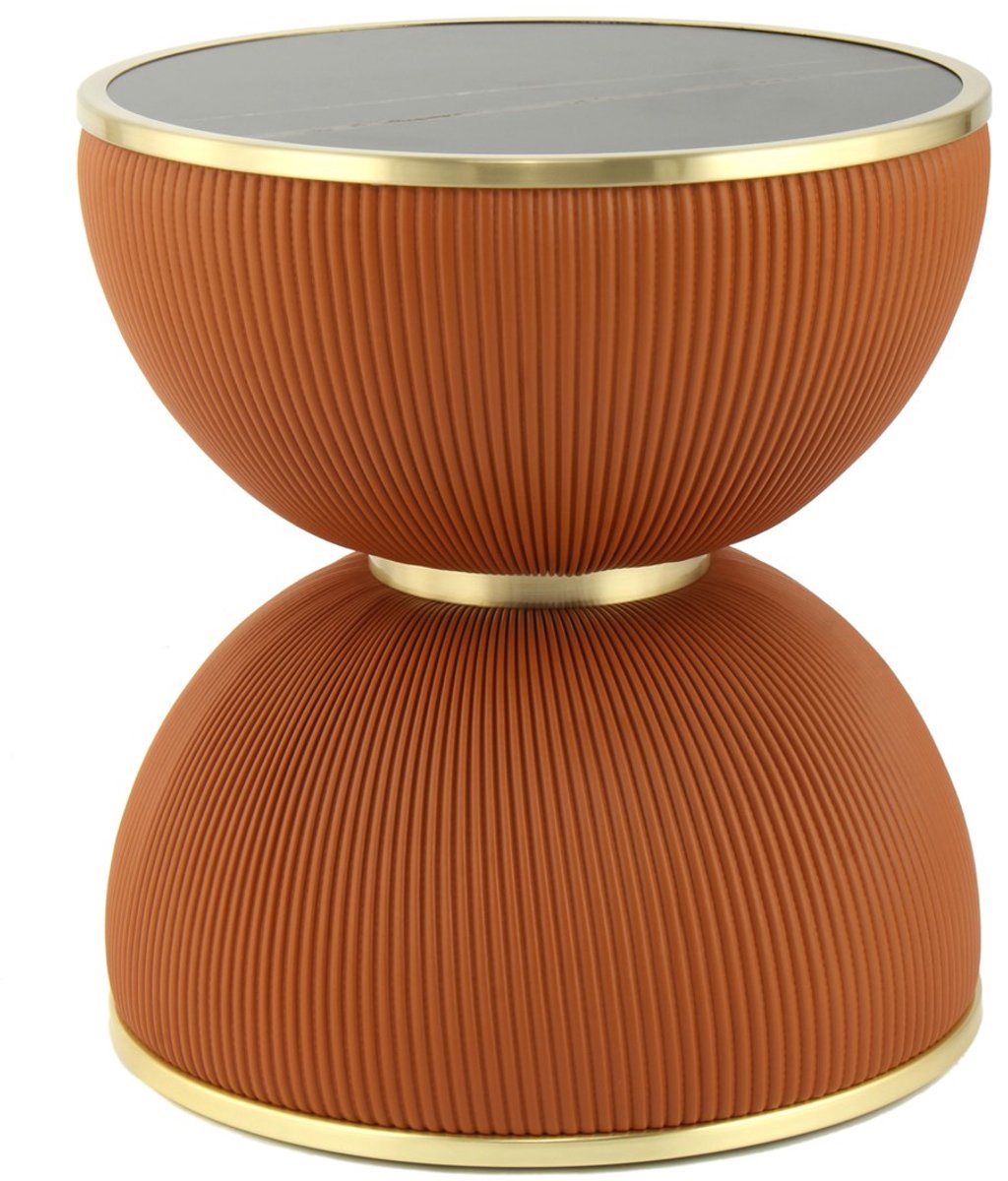Padiro ronde bijzettafel Ø 47 x 51 cm - cognac - Modern Art-Déco Glamour Look - gesinterde steen - ijzeren onderstel