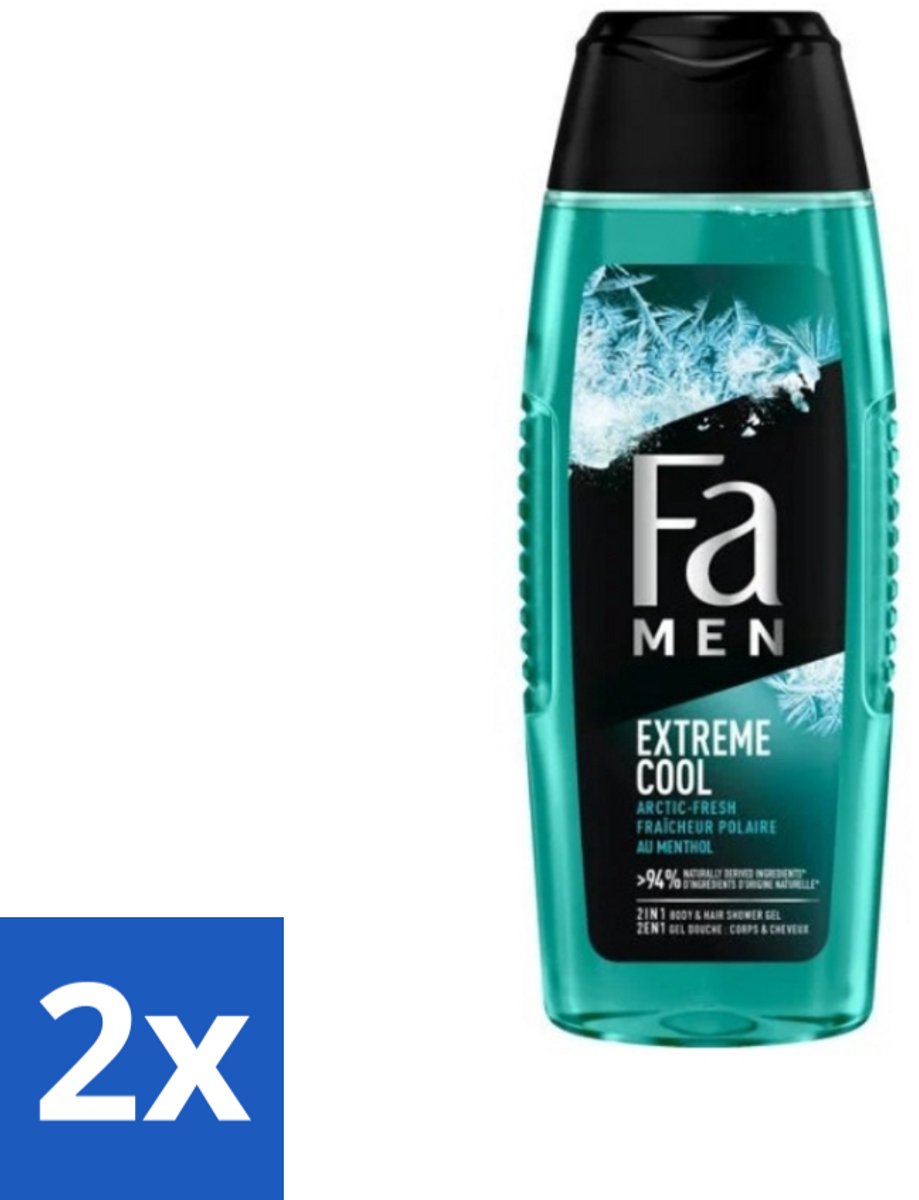 2 x Fa Men Douchegel en Shampoo Extreme Cool 250 ml - Douchegel - Shampoo - Mannen - Verfrissend - Menthol