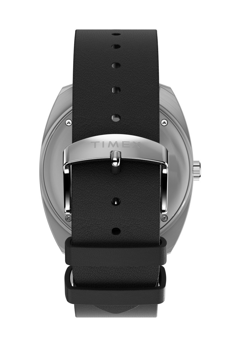 Timex Q Timex Enigma Quartz Analoog Horloge Zwart En Zilverkleurig Kast Gemaakt Van 100% Roestvrij Staal En Een Armband Van 100% Leer 37 TW2Y34500AJ