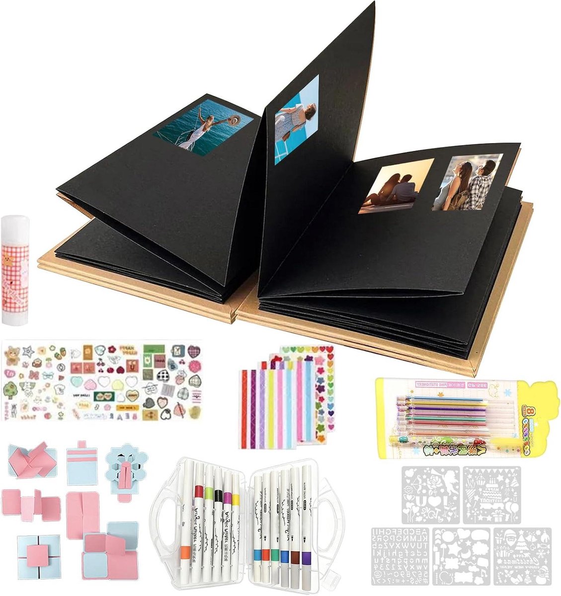 Opvouwbaar Plakboek - Geheugenboek DIY - Herinneringen Vastleggen - Accordeon Vorm - 23 x 17 x 6.5 cm - Zwart Bruin