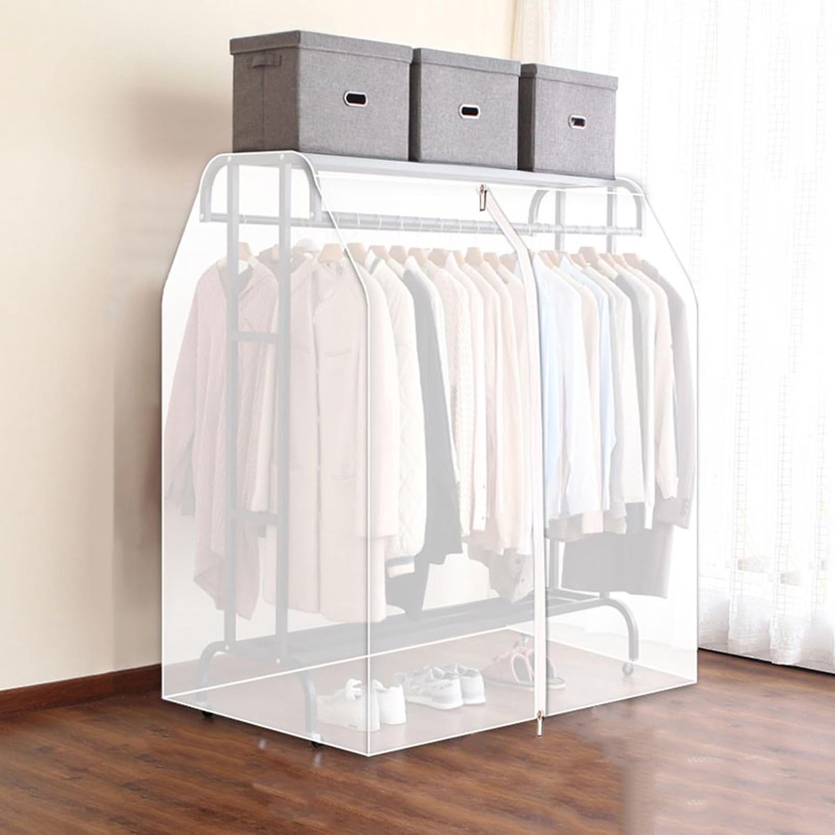 KZQ Witte Stofdichte Waterdichte Kledingrekhoes Met Ritssluiting – 150x145x95 Cm Voor Jurken, Pakken En Jassen (Hangers Niet Inbegrepen)