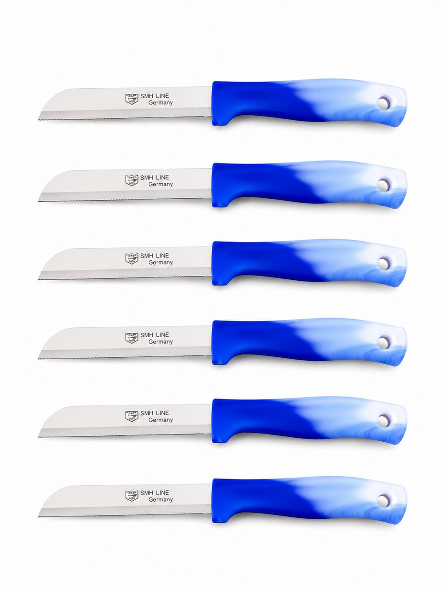 SMH LINE® Kartelmes - 6 Stuks - Tomatenmes met Kartel - Aardappelmesje - RVS - 18,5 cm - Blauw