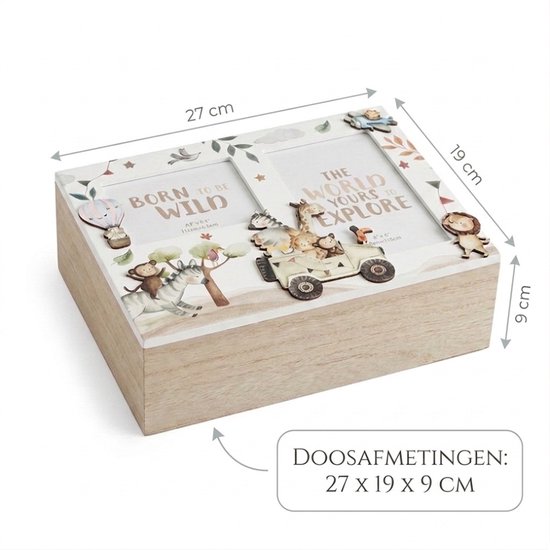 Cosy creations Dream Big Herinneringendoos 27 x 19 x 9 cm - Houten Memory Box voor Baby - Kraamcadeau & Babyshower Cadeau met Ruimte voor 2 Foto’s — afbeelding 2
