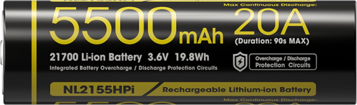 Nitecore NL2155HPI Oplaadbare 21700 Li-Ion batterij 5500mAh