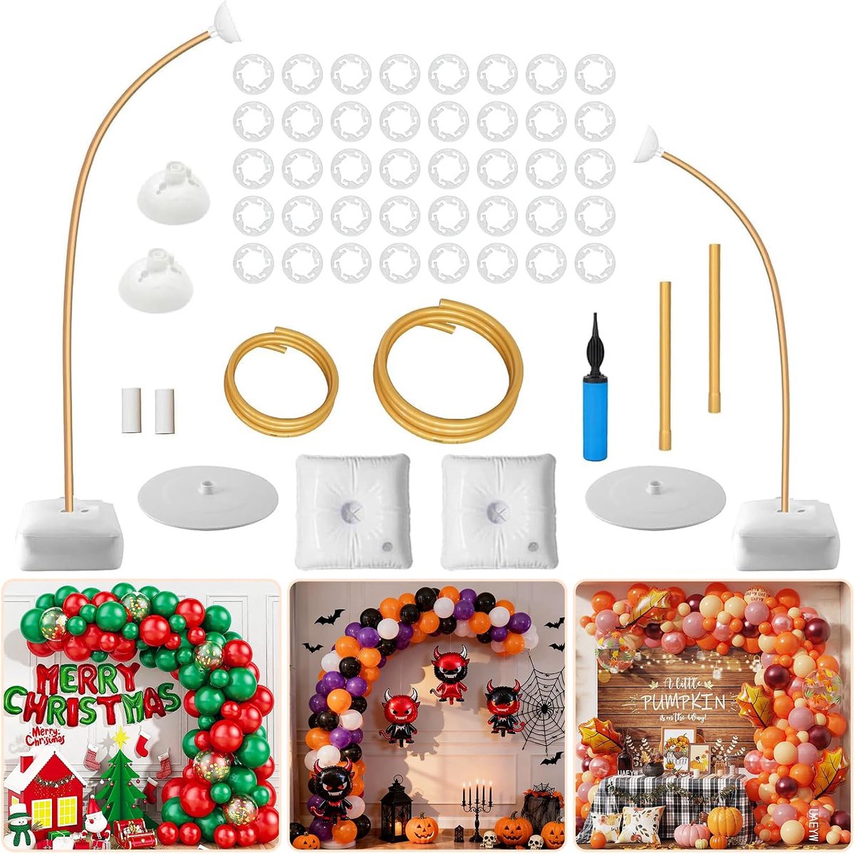 Flexibele Ballonnenboog Standaardset Met Watervulbare Voetstukken - DIY Buigbaar PVC-Frame Ballonclips En Pomp Inbegrepen - Voor Verjaardagen Bruiloften Jubilea En Feestdecoratie - Goud