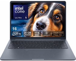 Laptop 16 Inch - Intel Core 5 125H - 24 GB LPDDR5 en 1 TB SSD - 120 Hz Beeldscherm - Windows 11 Pro - Toetsenbordverlichting - Met Laptoptas