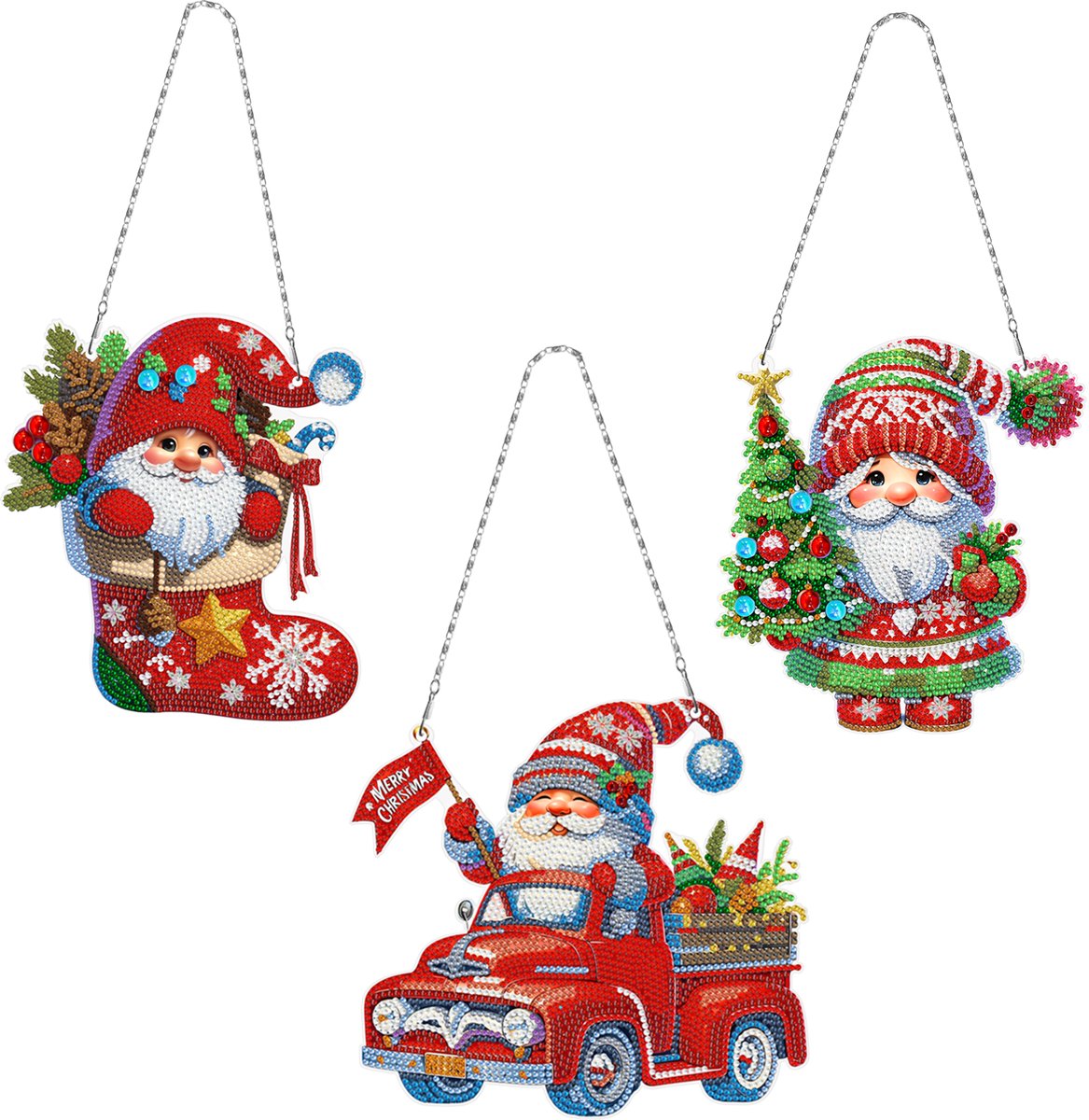Adorzy Adorzy Diamond Painting Kersthangers – 3 stuks – Zonvanger - Diamond Painting Volwassenen – Diamond Painting Kinderen – Raamhangers Kerst