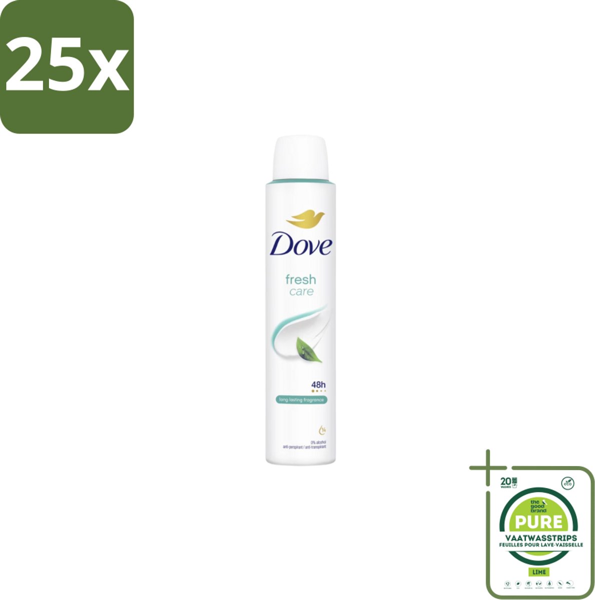 25 x Dove – Deodorant Spray – Fresh Care – 200 ml - Grootverpakking - Anti-transpirant Spray - Zweetvermindering - Geurvermindering - Fris - Geur