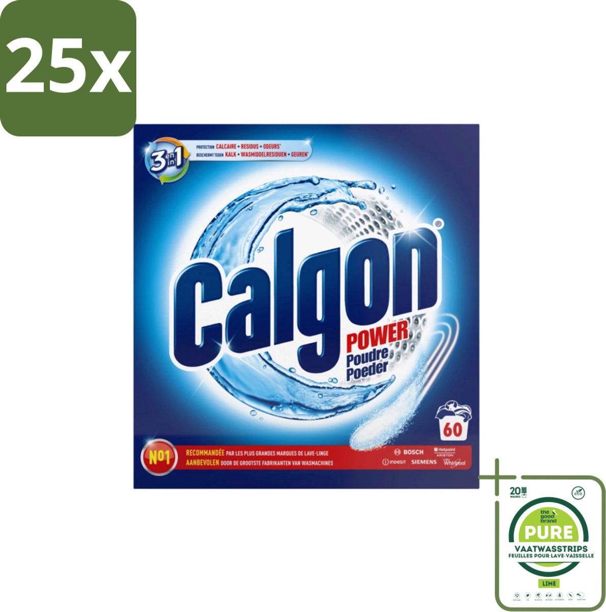 25 x Calgon – Wasmachinereiniger Poeder – 3-in-1 Power Anti-Kalk – 60 doseringen - Grootverpakking - Wasmachine Reiniger - Anti-kalk Poeder - Kalkpreventie - Machine Geur Verwijderen - 3-in-1 Wasmachine Bescherming