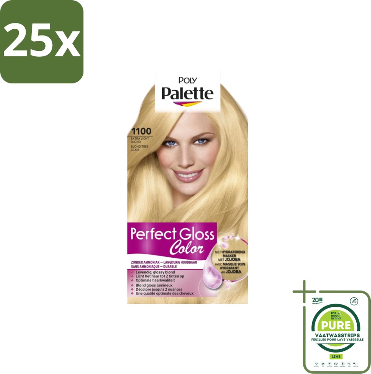25 x Poly Palette – Haarverf – 1100 Extra Licht Blond – 115 ml - Grootverpakking - Semi-permanente Haarkleuring - Glanskleur - Haarkleur - Haarkleuringsmasker - Jojoba Masker