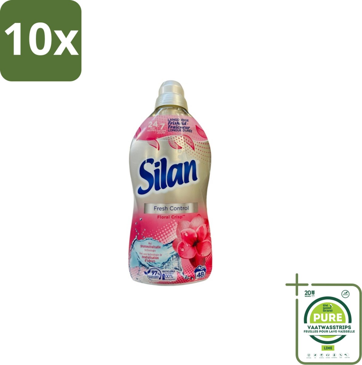 10 x Silan – Wasverzachter – Fresh Control Floral Crisp – 1056 ml - Grootverpakking - Wasverzachter - Frisheid - Bloemige Geur - Wasmachine - Textiel Verzachter