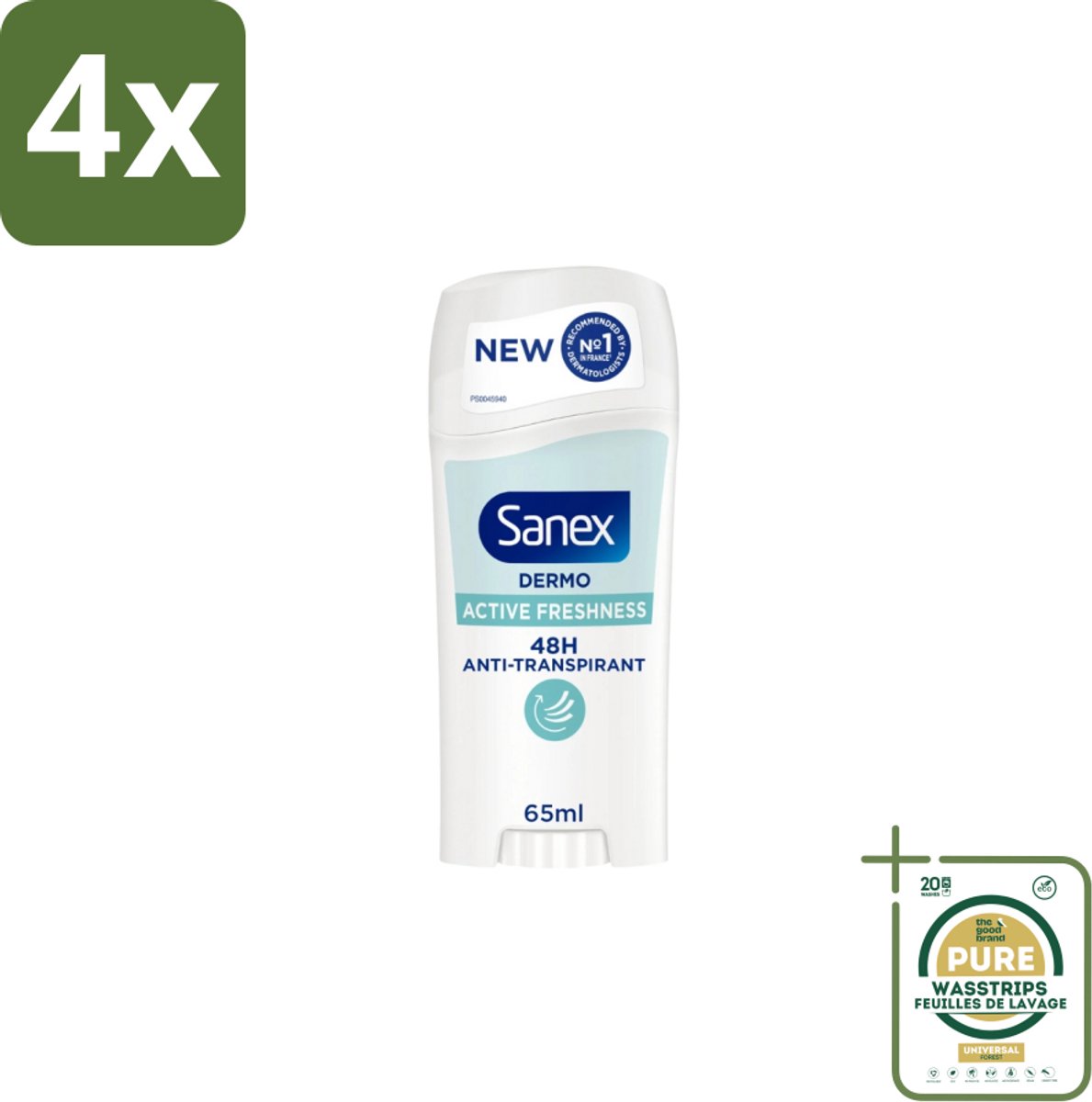 Sanex – Deodorant Stick – Dermo Active Freshness – 65 ml - Voordeelverpakking - 4 stuks - Huidbescherming - Zachte textuur