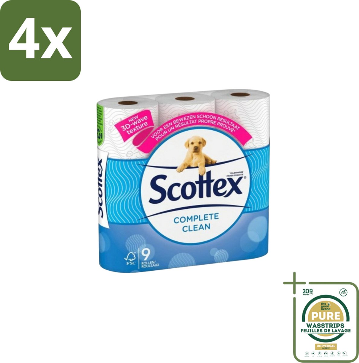 Page Scottex – Toiletpapier – Complete Clean 2-laags – 9 rollen - Voordeelverpakking - 4 stuks - Zachte lagen - 3D Wave™