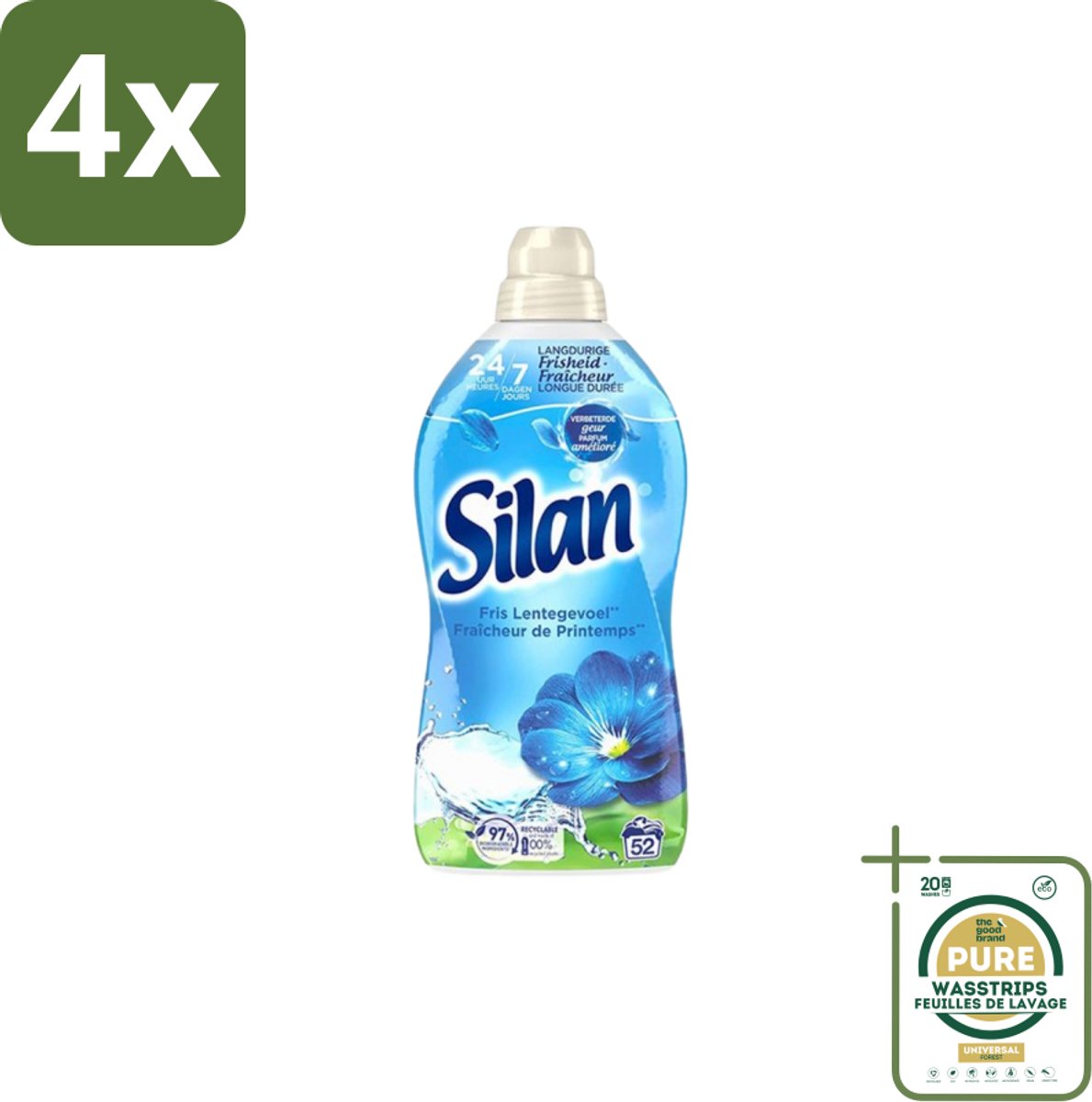 Silan – Wasverzachter – Classic Blue Fris Lentegevoel – 1144 ml - Voordeelverpakking - 4 stuks - Fris lentegevoel - Wasgoed geur