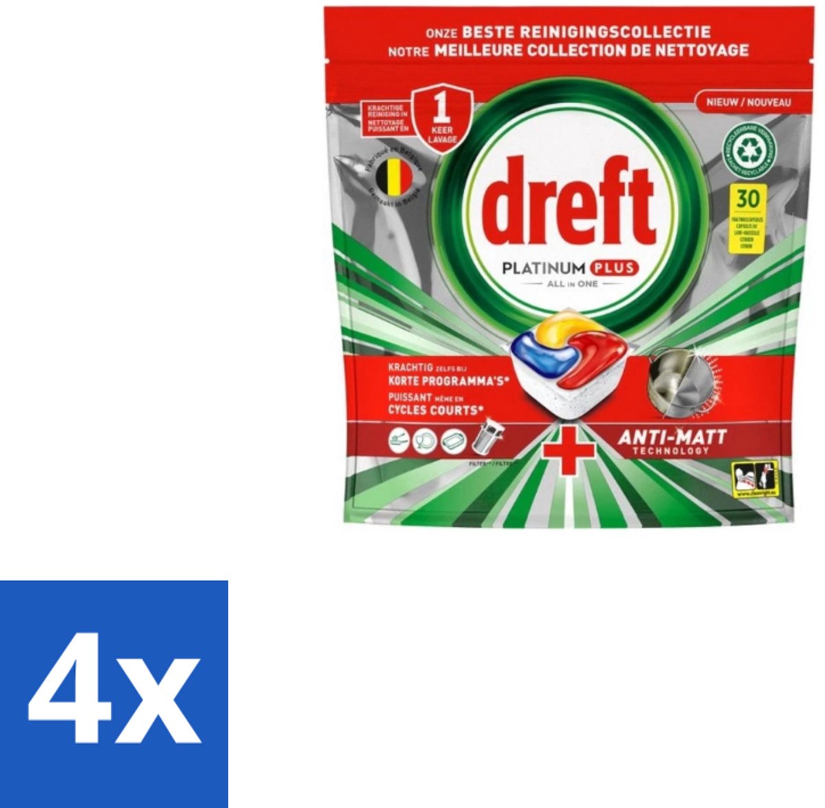 Dreft – Vaatwastabletten – Platinum Plus All-in-One – Original – 30 Tabletten - Voordeelverpakking - 4 stuks