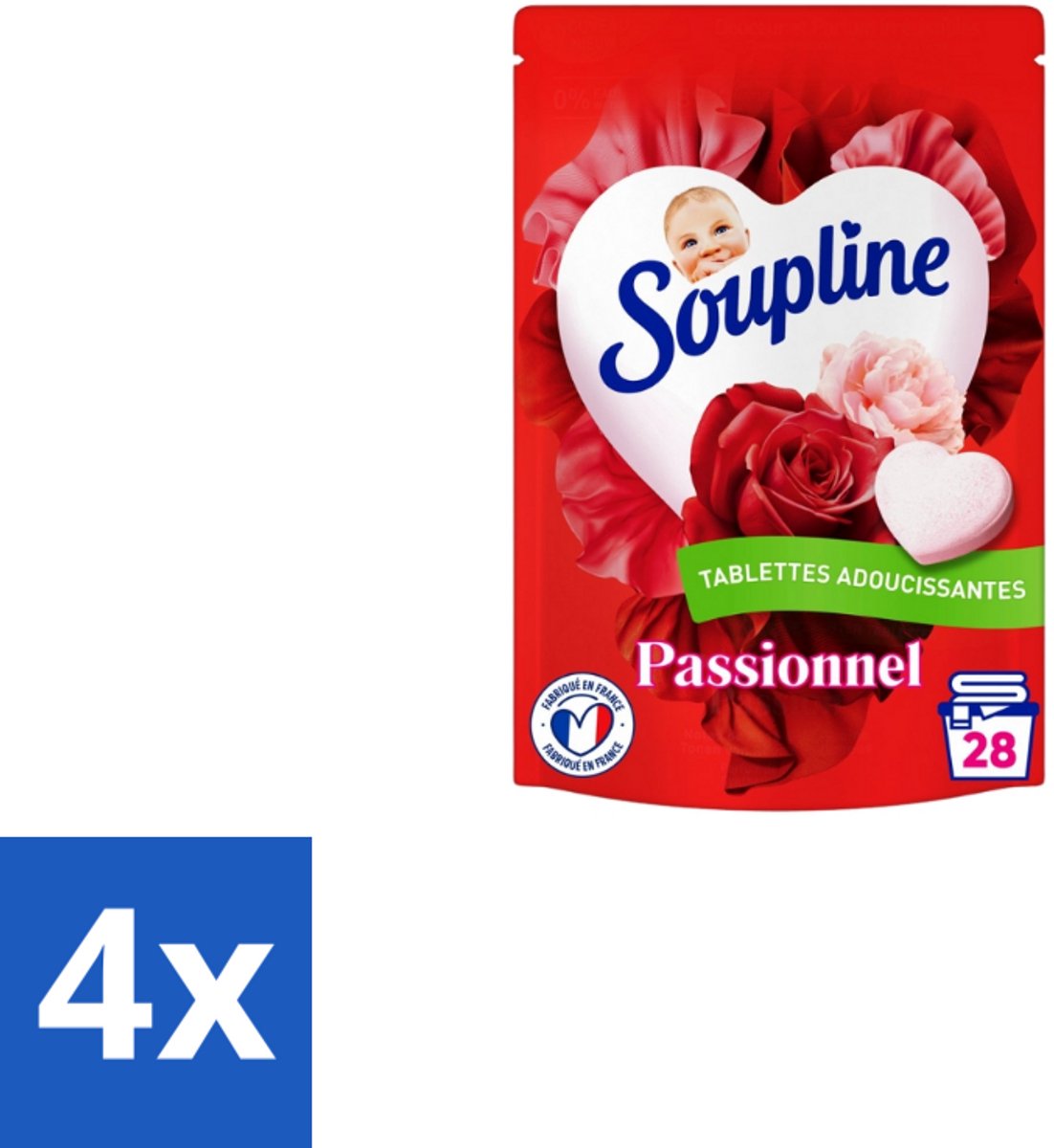 Soupline – Wasverzachtertabletten – Harten Straling van Passiebloemboeket - 28 tabletten - Voordeelverpakking - 4 stuks