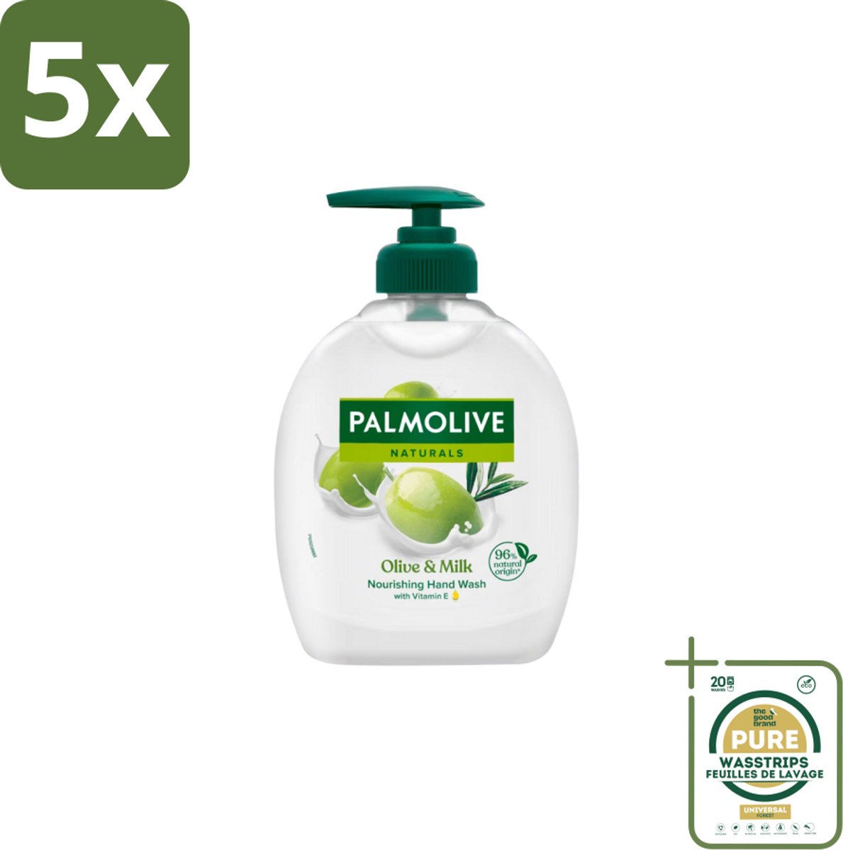 5 x Palmolive Handzeep Naturals Olijf Melk 300 ml - Grootverpakking - Handzeep Melk En Olijf - Handen Reinigen - Handen Verzorgen - Melk En Olijf Handzeep - Milde Handzeep