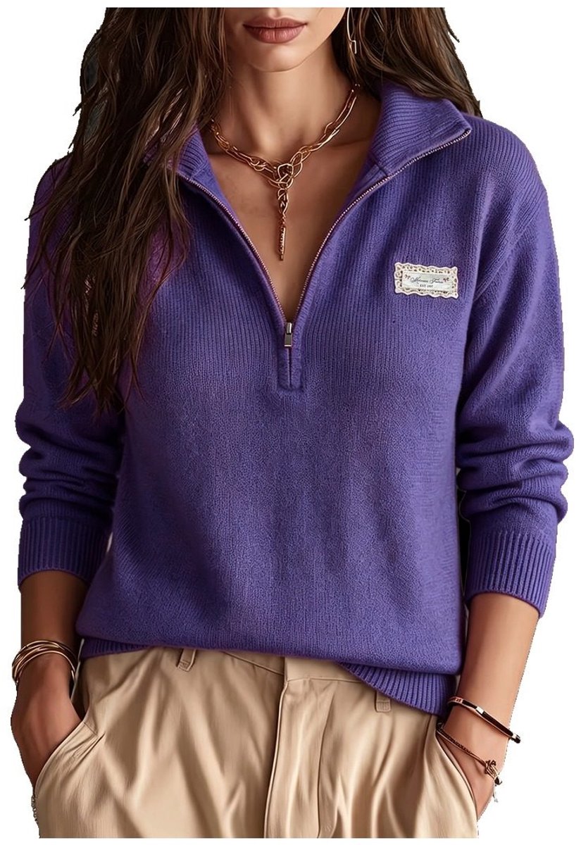 Currero Quarter Zip Dames Sweater Met Rits Jumper Quarterzip Hoodie Warme Trui Vest Lang Coltrui Paars