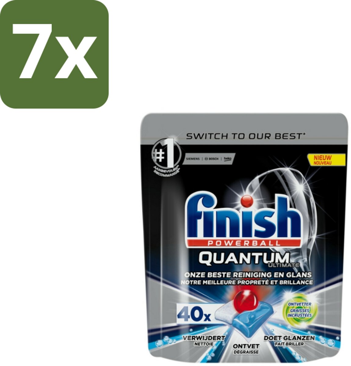 7 x Finish – Vaatwastabletten – Quantum Ultimate Ontvetter – 40 Capsules - Vaatwasmiddel - Vaatwastablet - Ontvetter - Vetverwijderen - Glans
