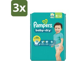 3 x Pampers – Luiers – Baby Dry Maat 6 – 22 Luiers - Baby Luier - Droge Luier - Luier Voor Baby - Luier Maat 6 - Lekbescherming