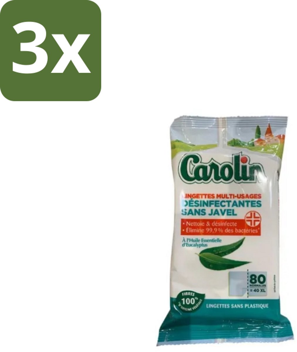 3 x Carolin – Doekjes – Eucalyptus – 80 Doekjes - Schoonmaken - Reinigingsdoekjes - Eucalyptus - Biologisch Afbreekbaar - Natuurlijke Geur