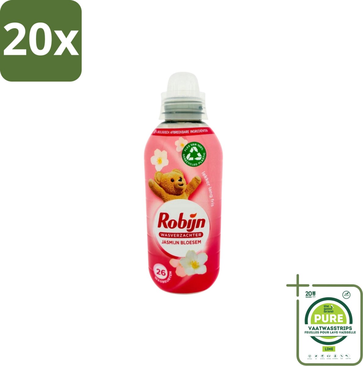 20 x Robijn – Wasverzachter – Jasmijn Bloesem – 650 ml - Grootverpakking - Wasverzachter Jasmijn Bloesem - Wasverzachter Voor Kleding - Jasmijn Geur Wasverzachter - Wasverzachter Voor Frisheid - Wasverzachter Voor Zachte Kleding