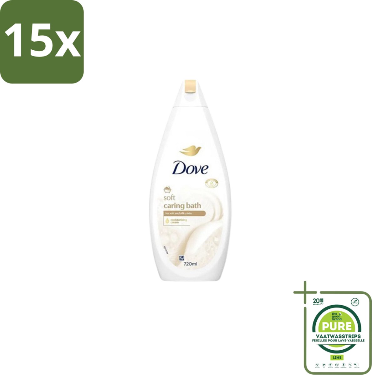 15 x Dove – Badcrème – Soft – 720 ml - Grootverpakking - Douchegel - Zachte Reiniging - Zijdezachte Huid - Glycerine - Schuim