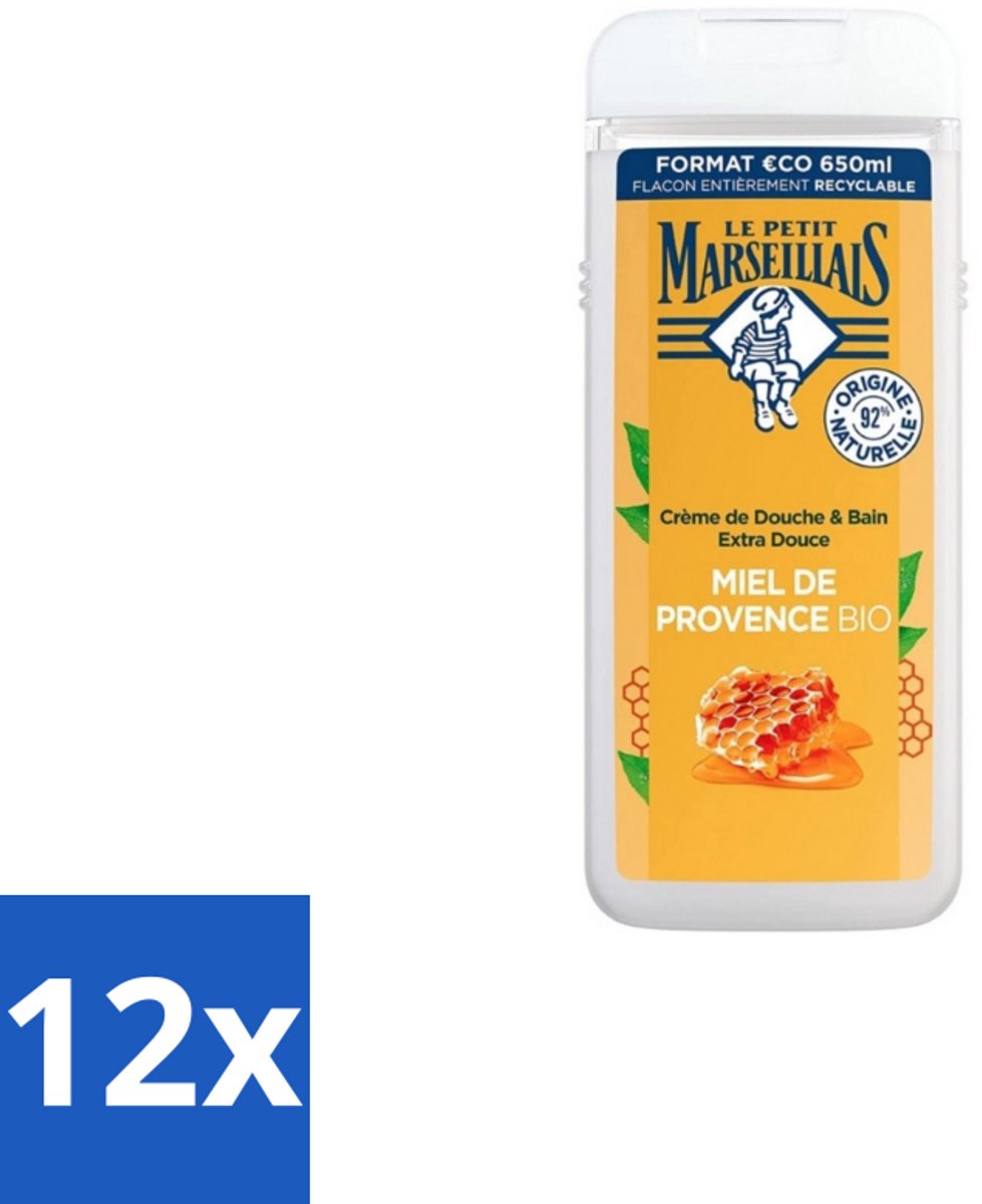 12 x Le Petit Marseillais – Douche & Bad – Honing – 650 ml - Douche En Bad - Honing - Huid Verzorging - Schuim - Zachte Huid