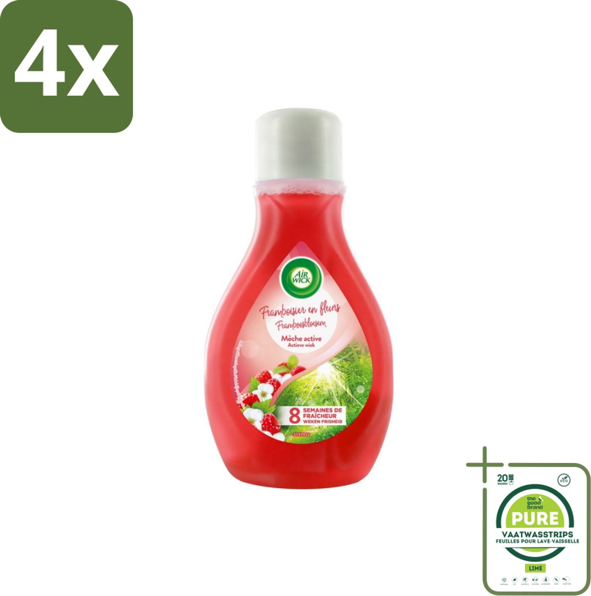 Air Wick – Luchtverfrisser – Actieve Wiek Framboos & Bloesem – 375 ml - Voordeelverpakking - 4 stuks - Luchtverfrisser - Geur