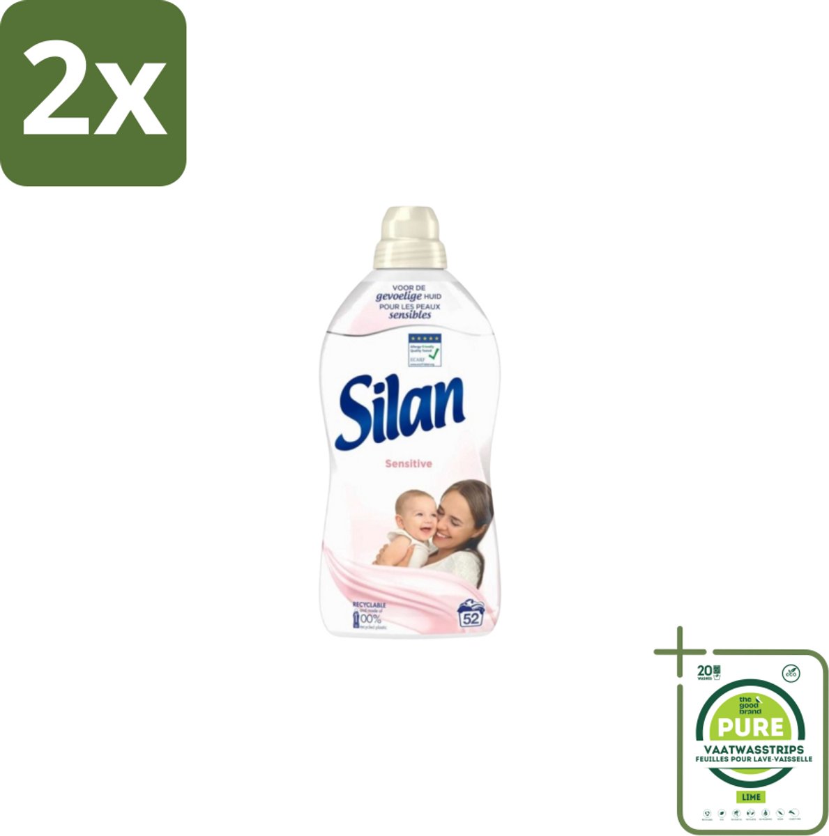 Silan – Wasverzachter – Sensitive – 1144 ml - Voordeelverpakking - 2 stuks - Wasverzachter - Gevoelige huid