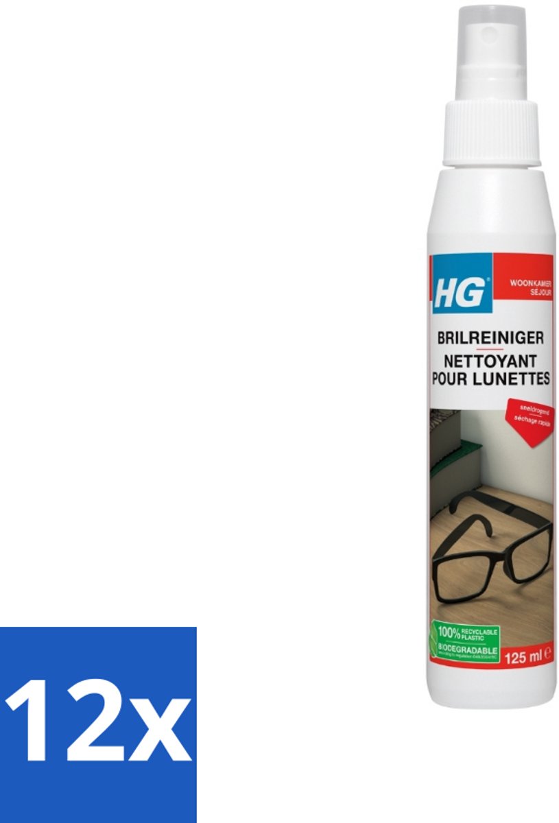 12 x HG Brilreiniger 125 ml - Brilreiniger - Brillen Schoonmaken - Lenzen Reinigen - Glasheldere Lenzen - Bril Onderhoud