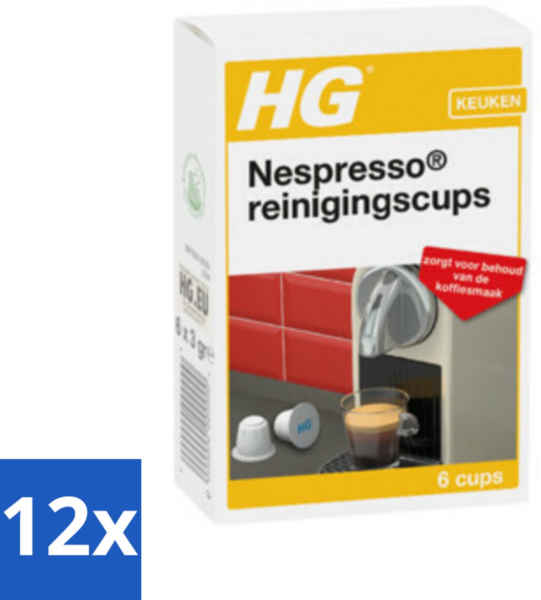12 x HG Nespresso Reinigingscups 6 stuks per verpakking - Nespresso Reiniging - Koffiemachine Schoonmaken - Nespresso Cuphouder Schoonmaken - Koffievet Verwijderen - Koffie-aanbaksel Verwijderen