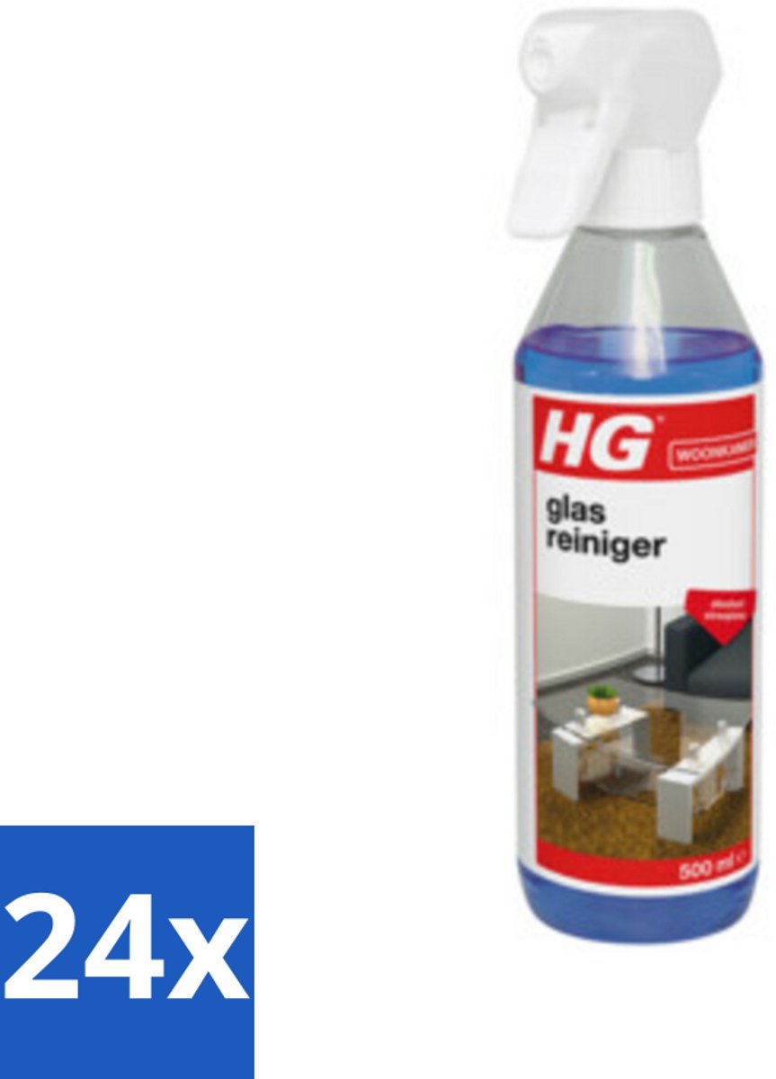 24 x HG Glasreiniger 500 ml - Glasreiniger - Streeploos Schoon - Ramen Schoonmaken - Spiegels Schoonmaken - HG Glasreiniger