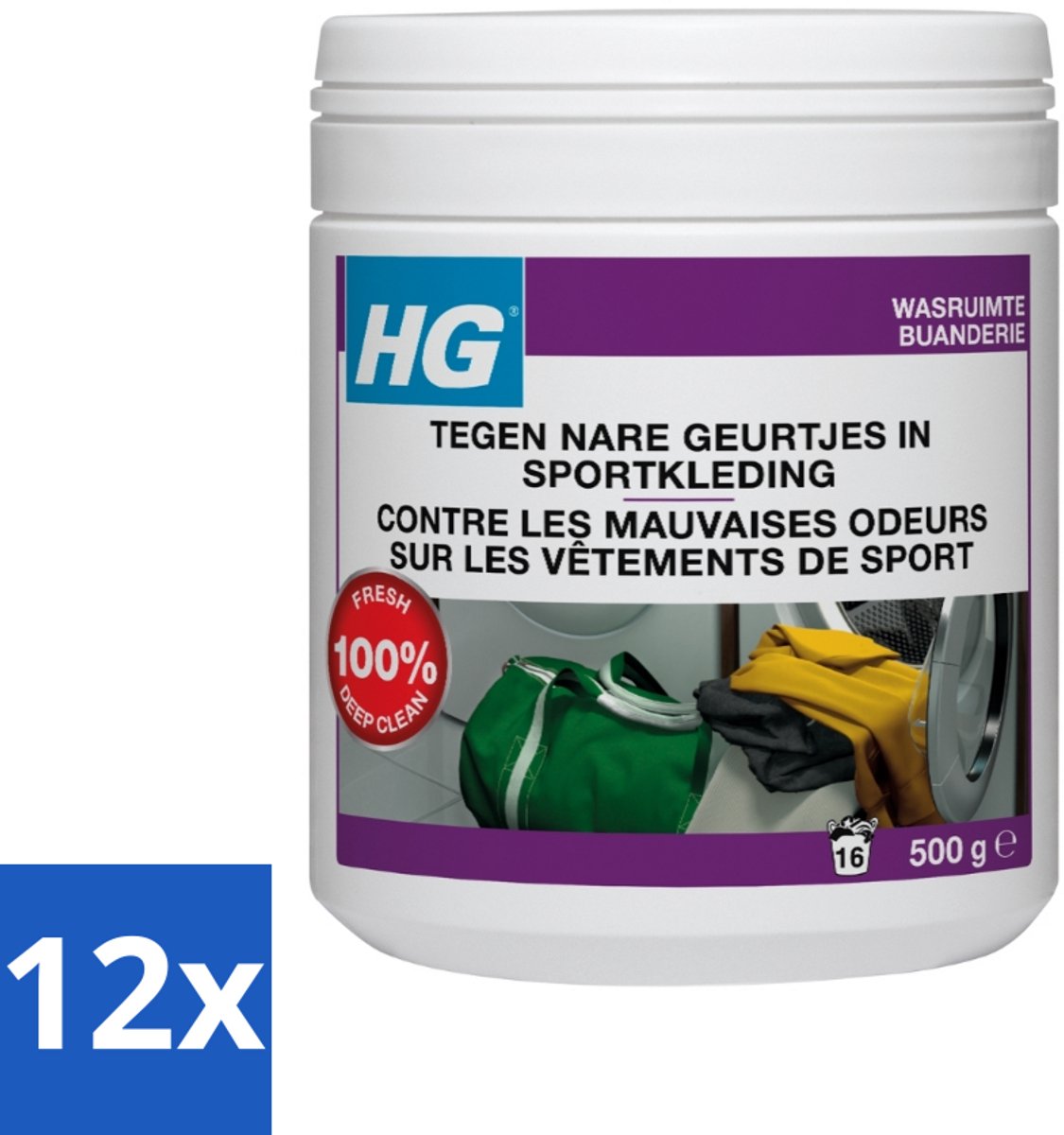 12 x HG Wasmiddel Toevoeging Tegen Nare Geuren In Sportkleding 500 gr - Sportkleding Geurverwijderaar - Wasmiddeltoevoeging - Nare Geurtjes - Sportkleding Geur - Wasmiddel