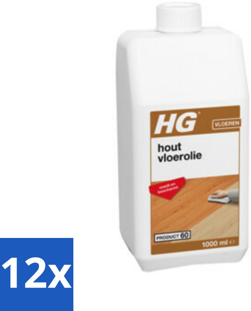 12 x HG Hout Vloerolie 1 liter - Houtvloer Olie - Vloerolie Hout - Houten Vloeren Beschermen - Houtvloer Onderhoud - Vloerolie HG