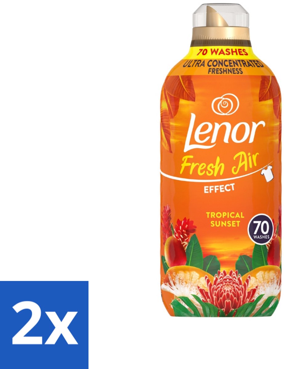 2 x Lenor – Wasverzachter – Tropical Sunset – 70 Wasbeurten – 980 ml - Wasverzachter - Frisse Geur - Zomerse Geur - Tropische Geur - SolarDry