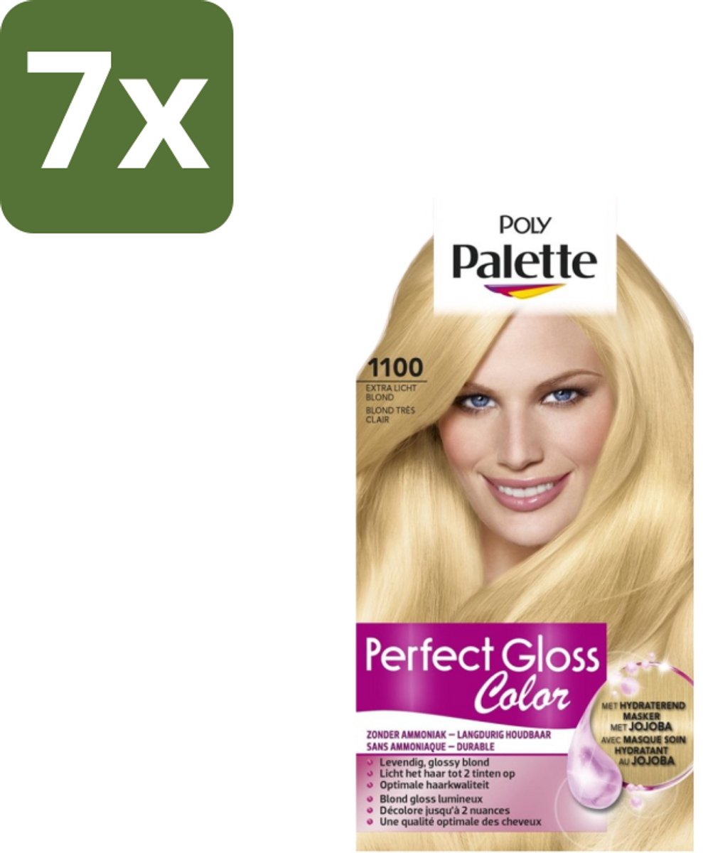 7 x Poly Palette – Haarverf – 1100 Extra Licht Blond – 115 ml - Semi-permanente Haarkleuring - Glanskleur - Haarkleur - Haarkleuring Zonder Ammoniak - Jojoba Masker